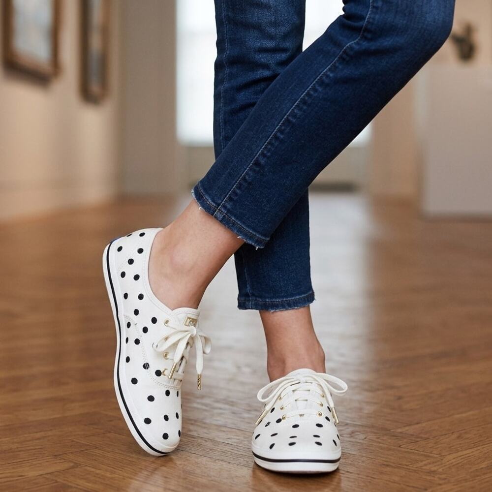 Keds X Kate Spade New York Champion Sneakers | White Black Polka Dots | Women 6